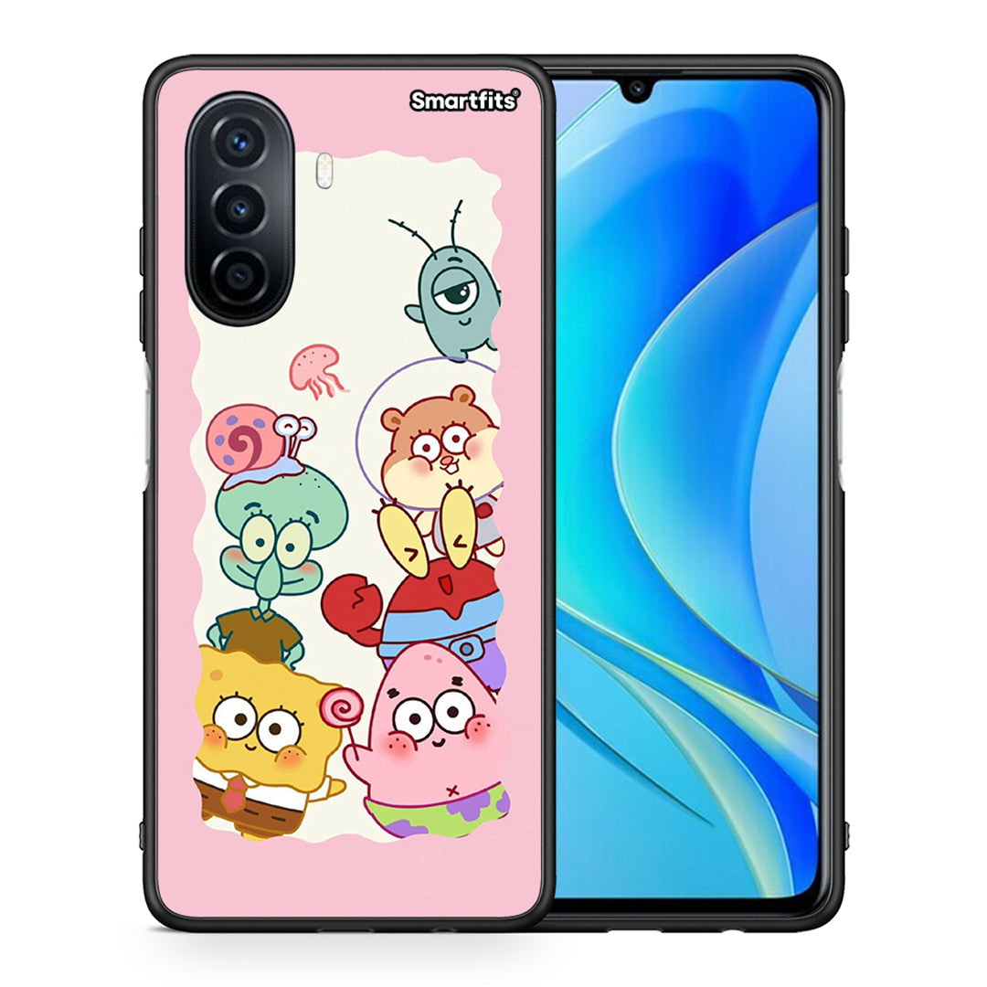 Θήκη Huawei Nova Y70 Cute Companion από τη Smartfits με σχέδιο στο πίσω μέρος και μαύρο περίβλημα | Huawei Nova Y70 Cute Companion case with colorful back and black bezels