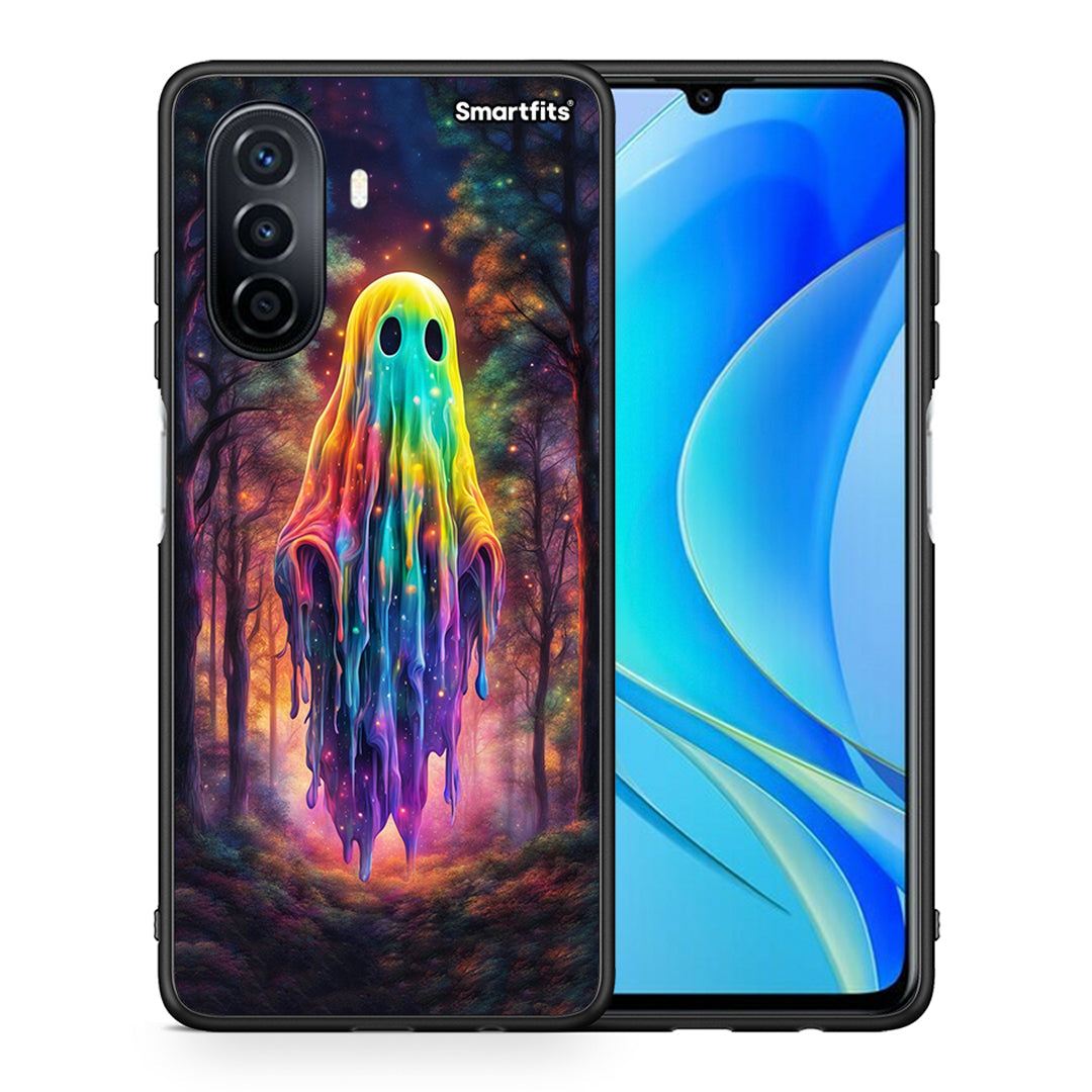 Θήκη Huawei Nova Y70 Halloween Ghost από τη Smartfits με σχέδιο στο πίσω μέρος και μαύρο περίβλημα | Huawei Nova Y70 Halloween Ghost case with colorful back and black bezels