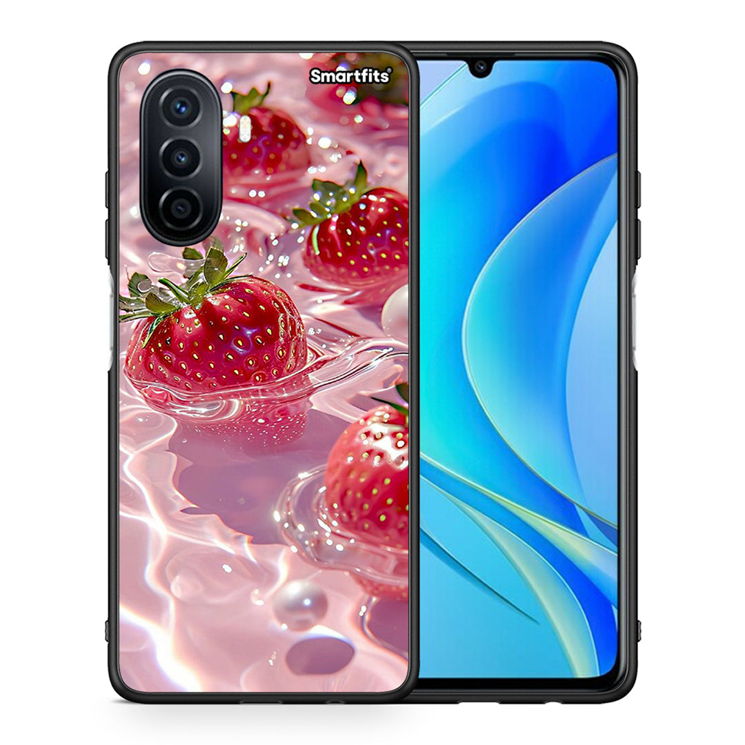 Θήκη Huawei Nova Y70 Juicy Strawberries από τη Smartfits με σχέδιο στο πίσω μέρος και μαύρο περίβλημα | Huawei Nova Y70 Juicy Strawberries case with colorful back and black bezels