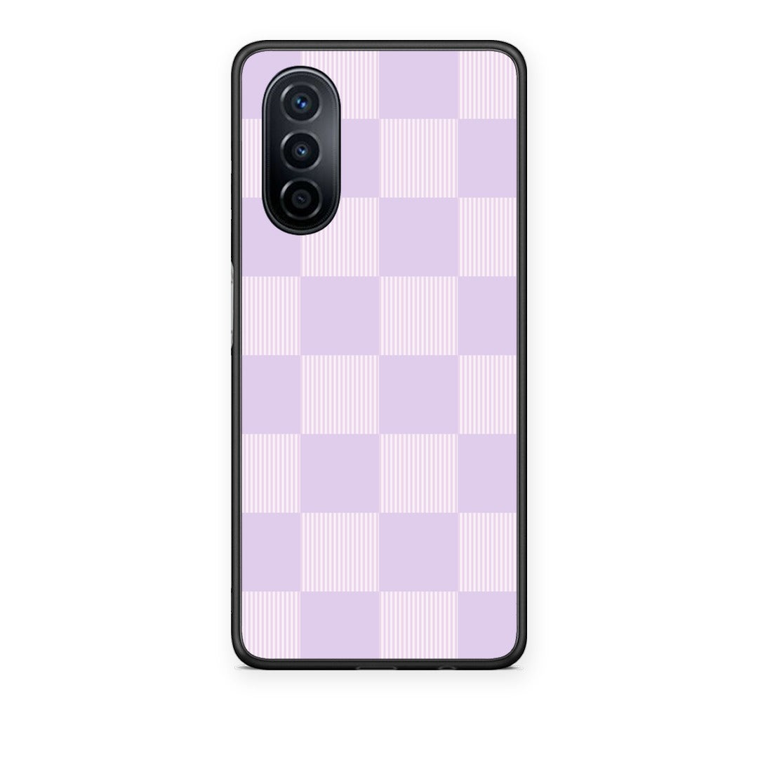 Θήκη Huawei Nova Y70 / Y70 Plus Lilac and Cream Striped Checks από τη Smartfits με σχέδιο στο πίσω μέρος και μαύρο περίβλημα | Huawei Nova Y70 / Y70 Plus Lilac and Cream Striped Checks case with colorful back and black bezels
