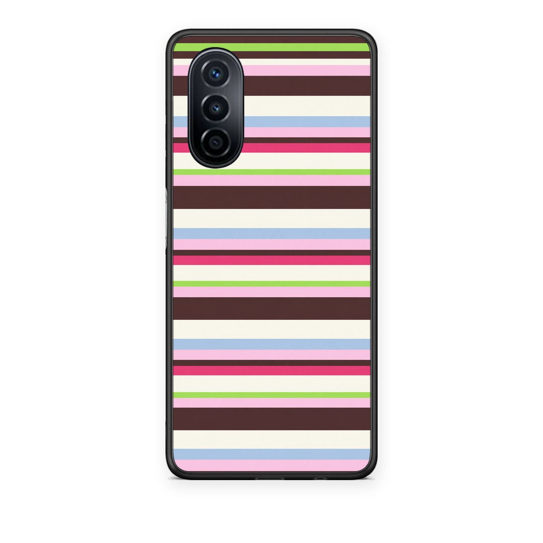 Θήκη Huawei Nova Y70 / Y70 Plus Multicolour Horizontal Stripes από τη Smartfits με σχέδιο στο πίσω μέρος και μαύρο περίβλημα | Huawei Nova Y70 / Y70 Plus Multicolour Horizontal Stripes case with colorful back and black bezels