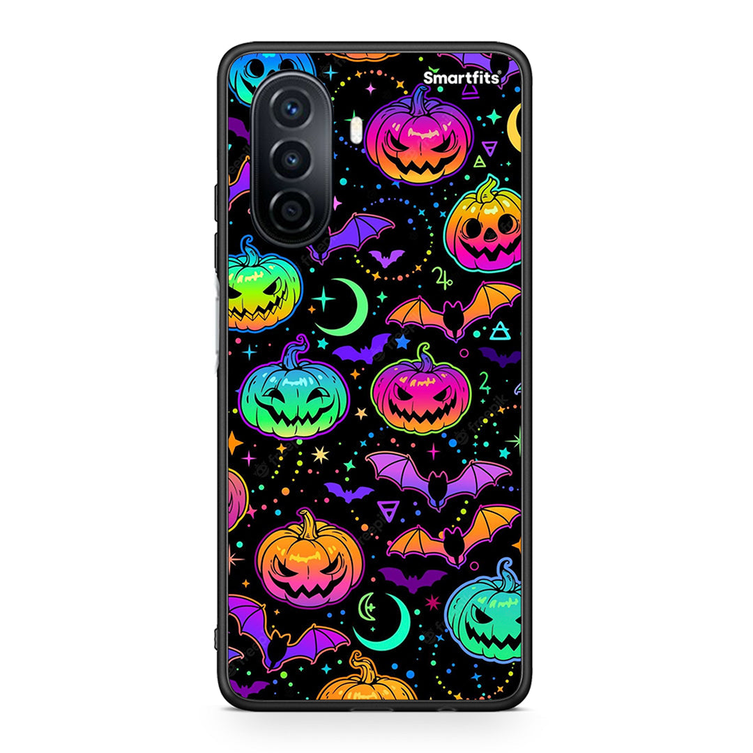 Huawei Nova Y70 Neon Halloween θήκη από τη Smartfits με σχέδιο στο πίσω μέρος και μαύρο περίβλημα | Smartphone case with colorful back and black bezels by Smartfits