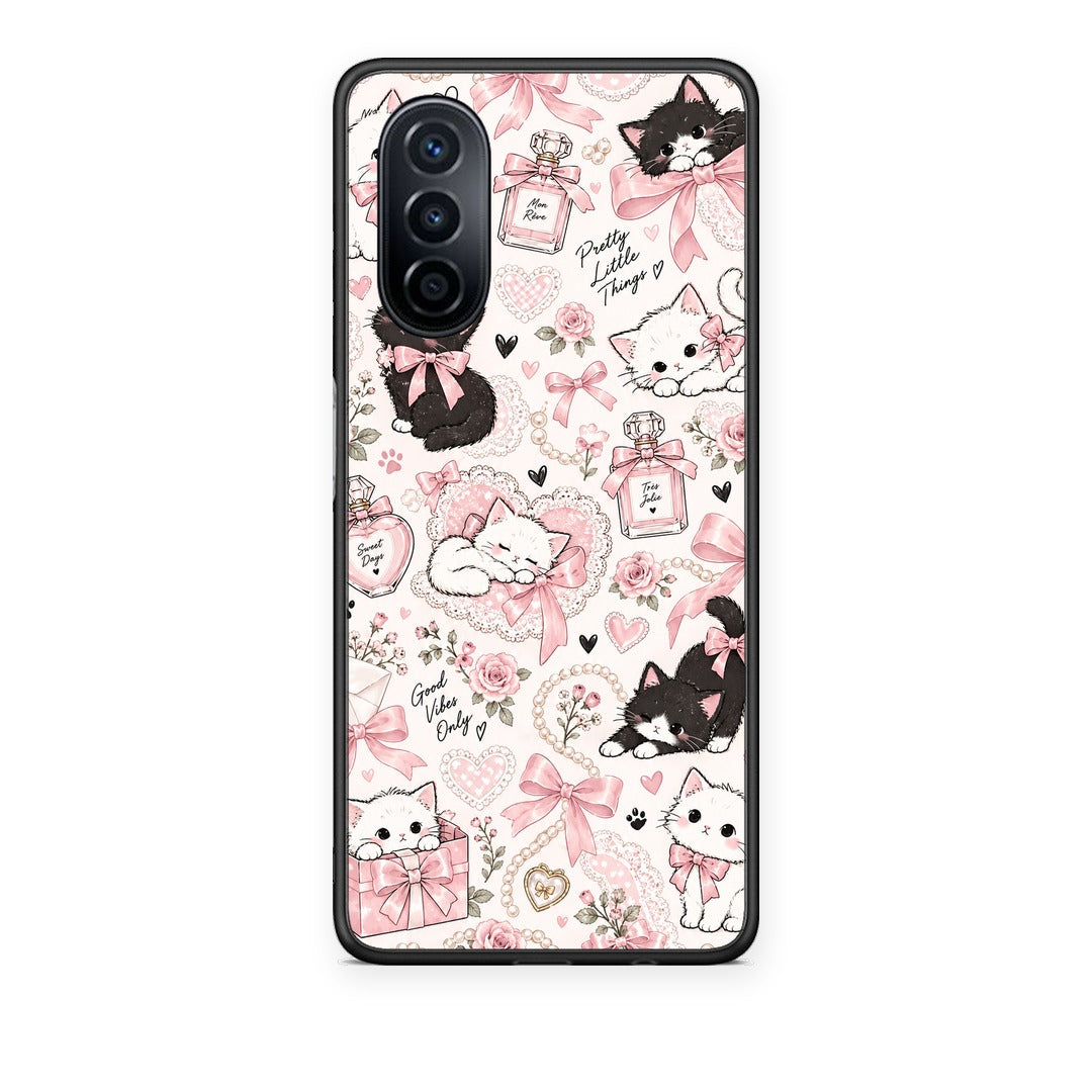 Θήκη Huawei Nova Y70 / Y70 Plus Pink Bows and Kittens Collage από τη Smartfits με σχέδιο στο πίσω μέρος και μαύρο περίβλημα | Huawei Nova Y70 / Y70 Plus Pink Bows and Kittens Collage case with colorful back and black bezels