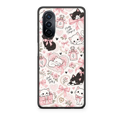 Θήκη Huawei Nova Y70 / Y70 Plus Pink Bows and Kittens Collage από τη Smartfits με σχέδιο στο πίσω μέρος και μαύρο περίβλημα | Huawei Nova Y70 / Y70 Plus Pink Bows and Kittens Collage case with colorful back and black bezels