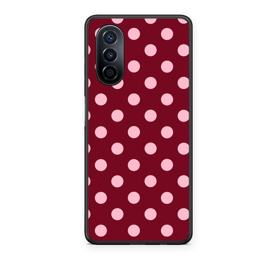 Θήκη Huawei Nova Y70 / Y70 Plus Pink Polka Dots on Burgundy από τη Smartfits με σχέδιο στο πίσω μέρος και μαύρο περίβλημα | Huawei Nova Y70 / Y70 Plus Pink Polka Dots on Burgundy case with colorful back and black bezels
