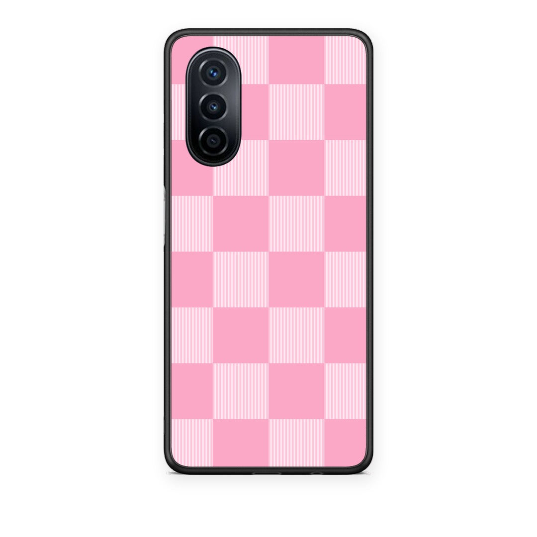 Θήκη Huawei Nova Y70 / Y70 Plus Pink and White Striped Checks από τη Smartfits με σχέδιο στο πίσω μέρος και μαύρο περίβλημα | Huawei Nova Y70 / Y70 Plus Pink and White Striped Checks case with colorful back and black bezels