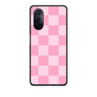 Θήκη Huawei Nova Y70 / Y70 Plus Pink and White Striped Checks από τη Smartfits με σχέδιο στο πίσω μέρος και μαύρο περίβλημα | Huawei Nova Y70 / Y70 Plus Pink and White Striped Checks case with colorful back and black bezels