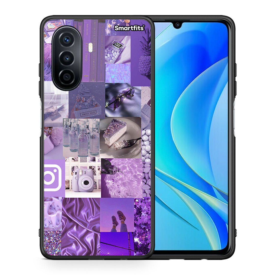 Θήκη Huawei Nova Y70 Purple Aesthetic Collage από τη Smartfits με σχέδιο στο πίσω μέρος και μαύρο περίβλημα | Huawei Nova Y70 Purple Aesthetic Collage case with colorful back and black bezels