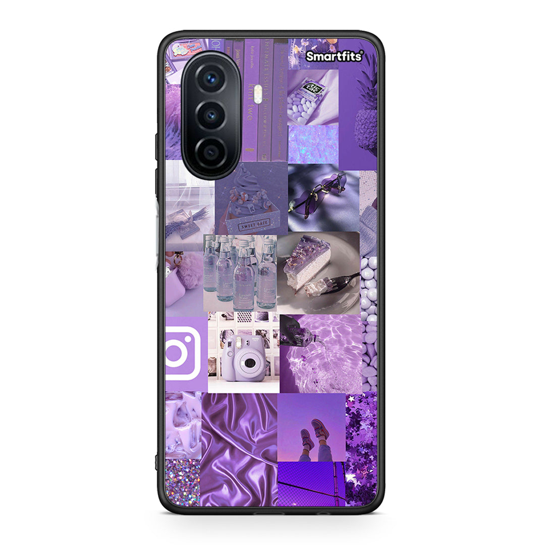 Huawei Nova Y70 Purple Aesthetic Collage θήκη από τη Smartfits με σχέδιο στο πίσω μέρος και μαύρο περίβλημα | Smartphone case with colorful back and black bezels by Smartfits