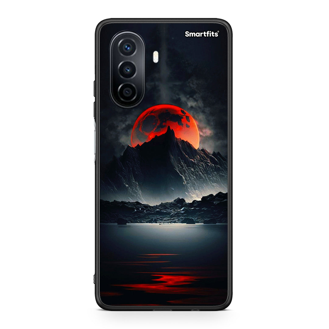 Huawei Nova Y70 Red Full Moon θήκη από τη Smartfits με σχέδιο στο πίσω μέρος και μαύρο περίβλημα | Smartphone case with colorful back and black bezels by Smartfits