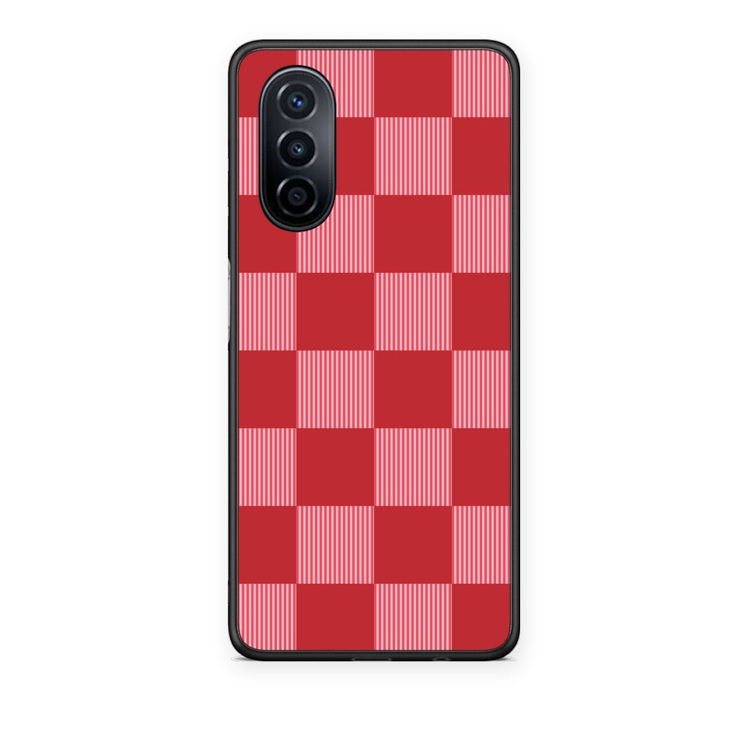 Θήκη Huawei Nova Y70 / Y70 Plus Red and Pink Striped Checks από τη Smartfits με σχέδιο στο πίσω μέρος και μαύρο περίβλημα | Huawei Nova Y70 / Y70 Plus Red and Pink Striped Checks case with colorful back and black bezels