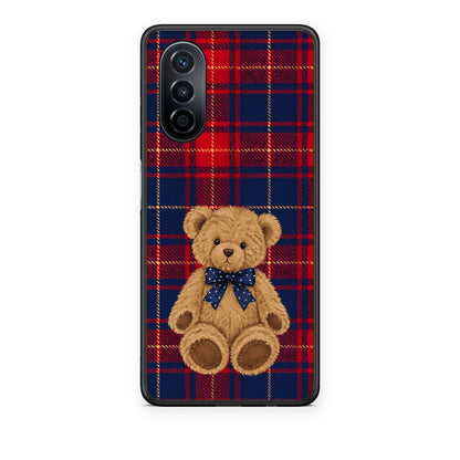 Θήκη Huawei Nova Y70 / Y70 Plus Teddy Bear on Red and Navy Tartan από τη Smartfits με σχέδιο στο πίσω μέρος και μαύρο περίβλημα | Huawei Nova Y70 / Y70 Plus Teddy Bear on Red and Navy Tartan case with colorful back and black bezels
