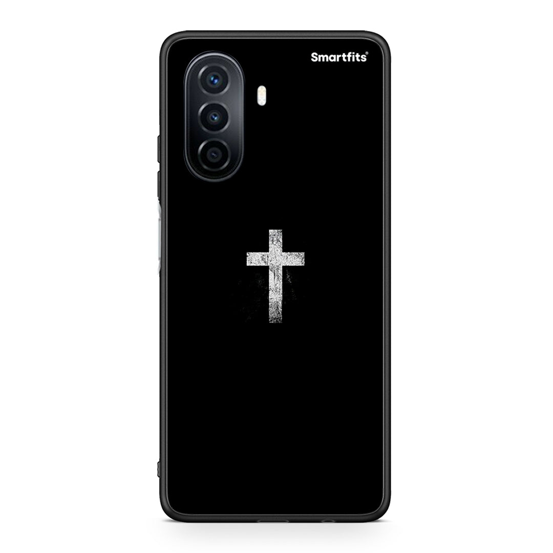 Huawei Nova Y70 White Cross θήκη από τη Smartfits με σχέδιο στο πίσω μέρος και μαύρο περίβλημα | Smartphone case with colorful back and black bezels by Smartfits