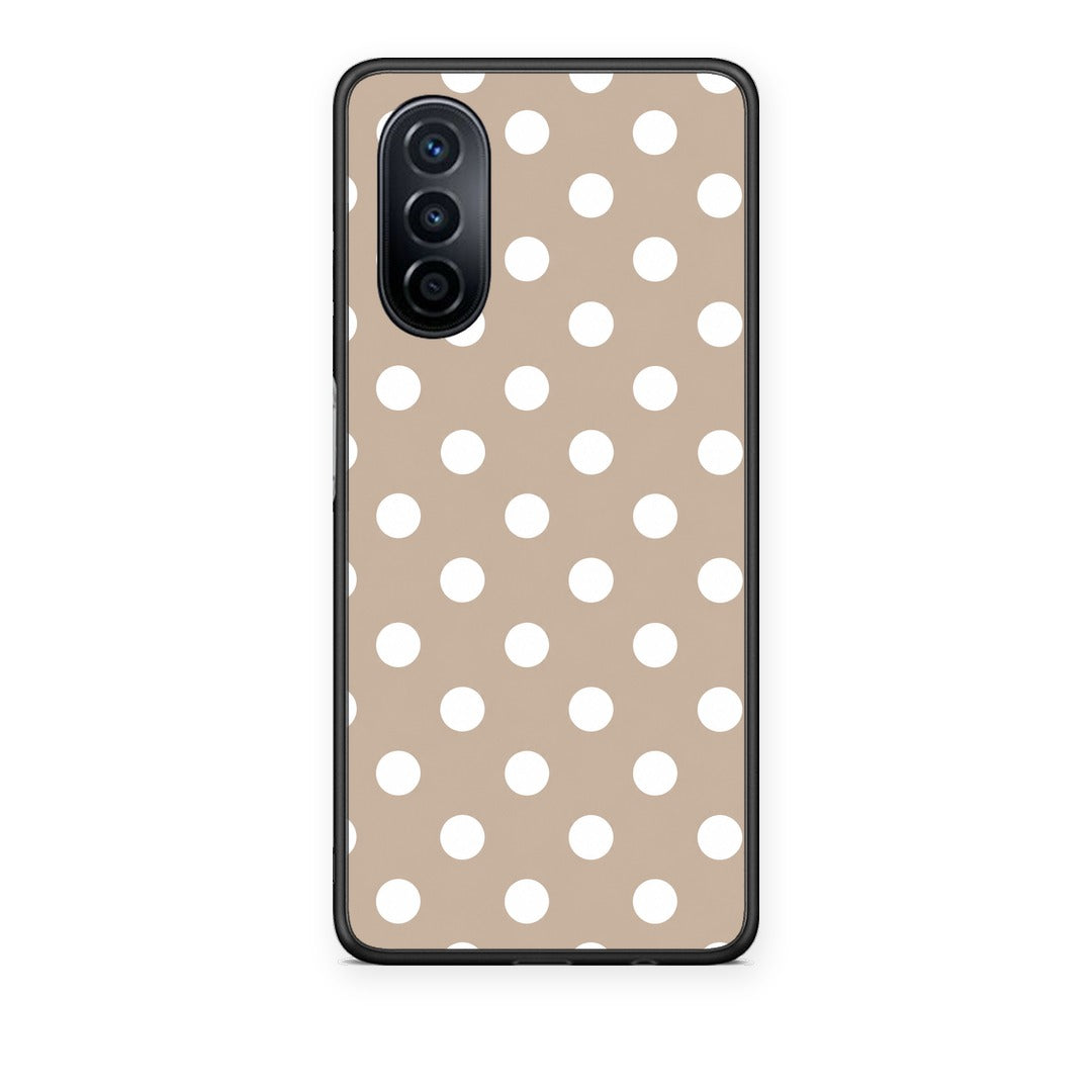 Θήκη Huawei Nova Y70 / Y70 Plus White Polka Dots on Taupe από τη Smartfits με σχέδιο στο πίσω μέρος και μαύρο περίβλημα | Huawei Nova Y70 / Y70 Plus White Polka Dots on Taupe case with colorful back and black bezels