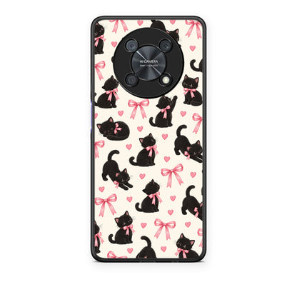 Θήκη Huawei Nova Y90 Black Kittens and Pink Bows on Cream Small από τη Smartfits με σχέδιο στο πίσω μέρος και μαύρο περίβλημα | Huawei Nova Y90 Black Kittens and Pink Bows on Cream Small case with colorful back and black bezels