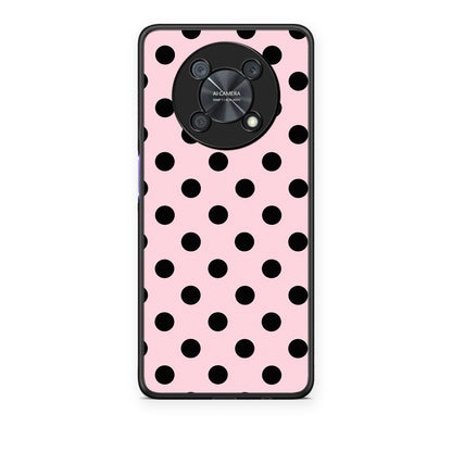 Θήκη Huawei Nova Y90 Black Polka Dots on Pink από τη Smartfits με σχέδιο στο πίσω μέρος και μαύρο περίβλημα | Huawei Nova Y90 Black Polka Dots on Pink case with colorful back and black bezels