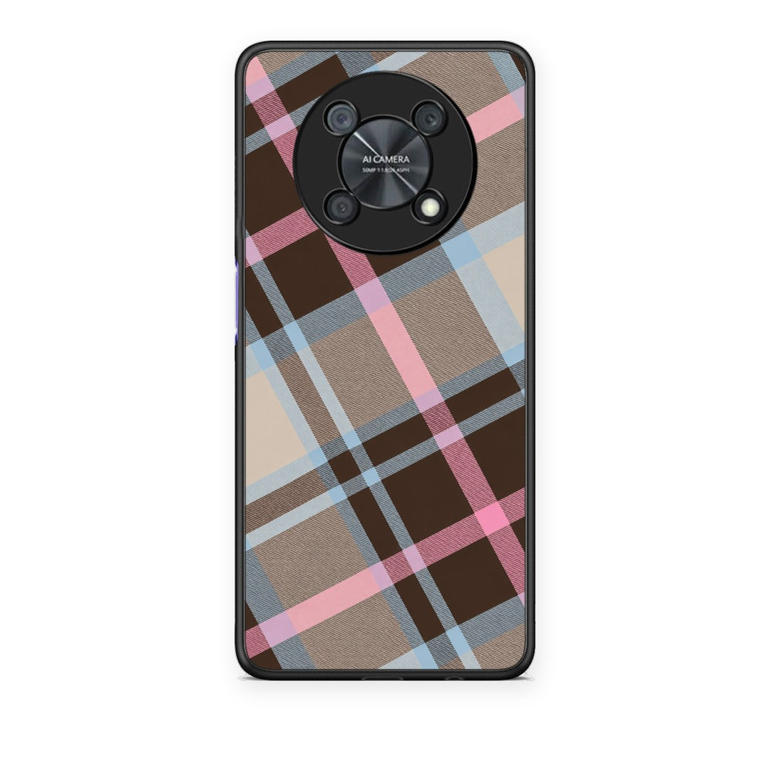 Θήκη Huawei Nova Y90 Brown Pink and Blue Diagonal Plaid από τη Smartfits με σχέδιο στο πίσω μέρος και μαύρο περίβλημα | Huawei Nova Y90 Brown Pink and Blue Diagonal Plaid case with colorful back and black bezels