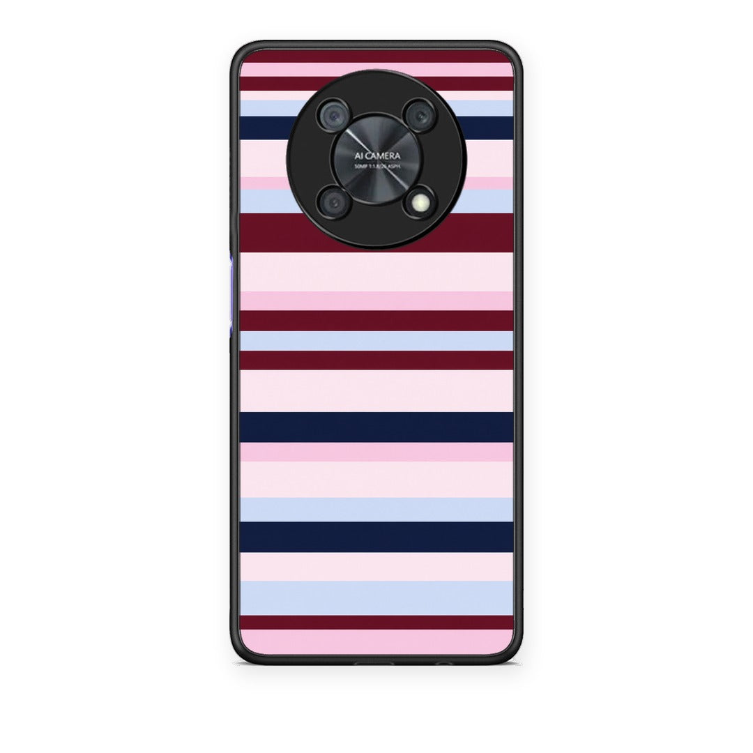 Θήκη Huawei Nova Y90 Burgundy Pink and Blue Horizontal Stripes από τη Smartfits με σχέδιο στο πίσω μέρος και μαύρο περίβλημα | Huawei Nova Y90 Burgundy Pink and Blue Horizontal Stripes case with colorful back and black bezels
