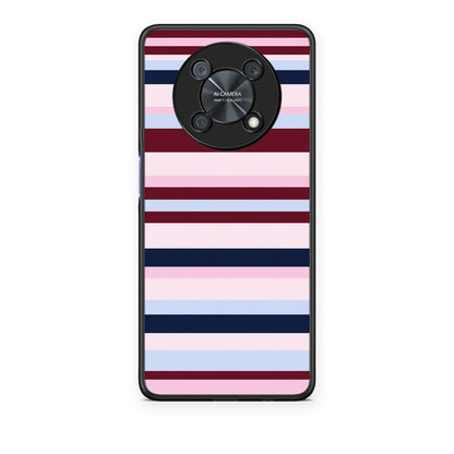 Θήκη Huawei Nova Y90 Burgundy Pink and Blue Horizontal Stripes από τη Smartfits με σχέδιο στο πίσω μέρος και μαύρο περίβλημα | Huawei Nova Y90 Burgundy Pink and Blue Horizontal Stripes case with colorful back and black bezels