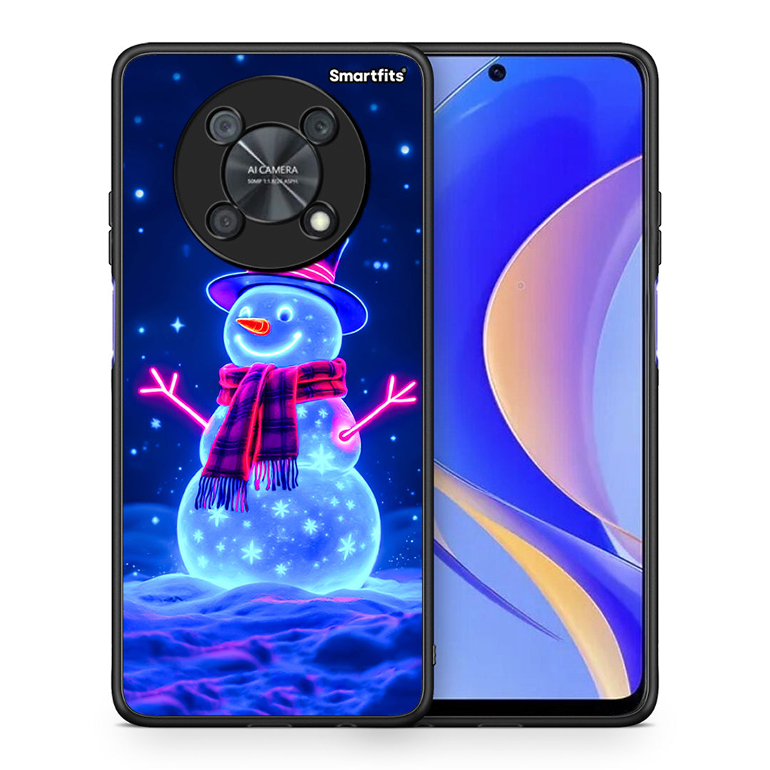 Θήκη Huawei Nova Y90 Christmas Neon Snowman από τη Smartfits με σχέδιο στο πίσω μέρος και μαύρο περίβλημα | Huawei Nova Y90 Christmas Neon Snowman case with colorful back and black bezels