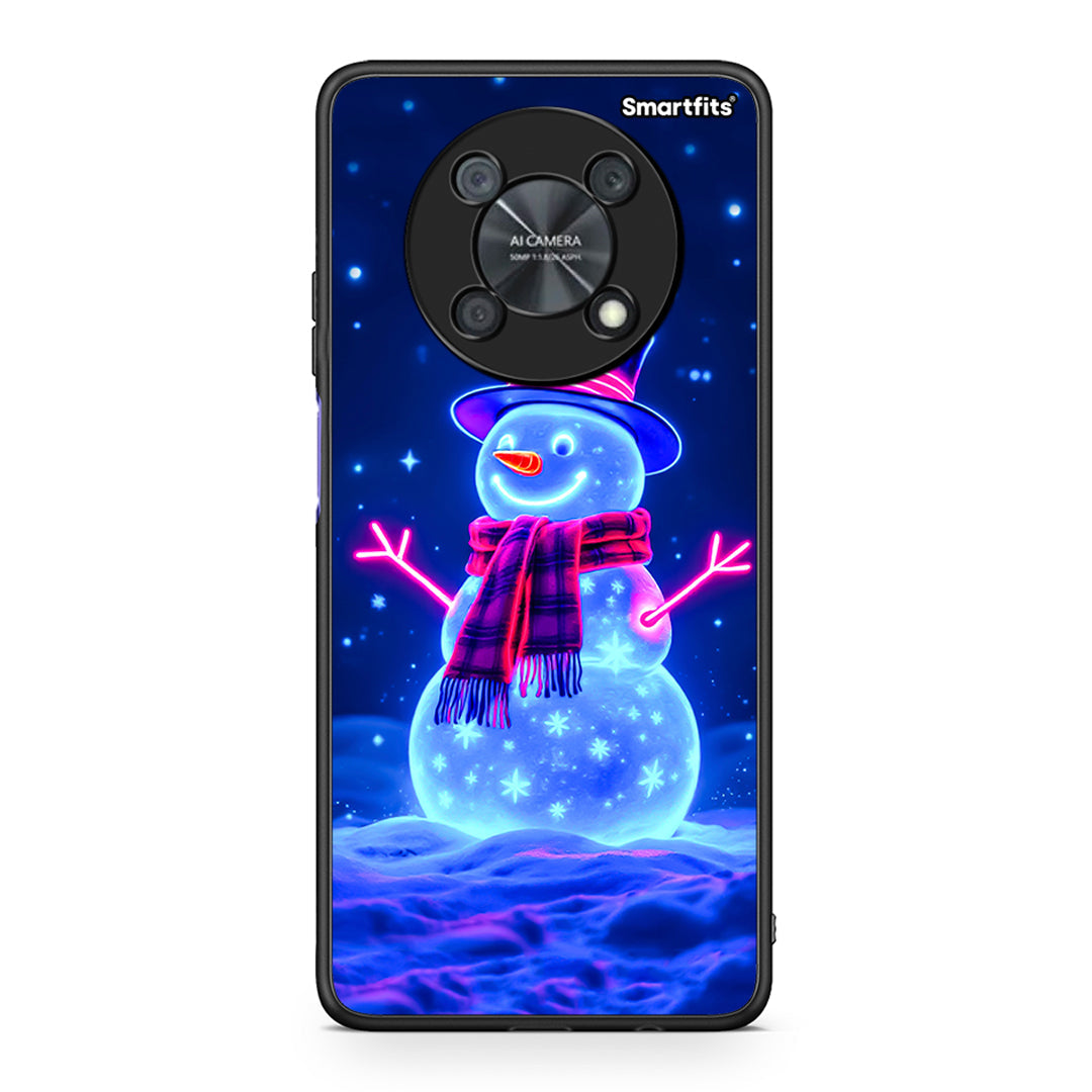 Huawei Nova Y90 Christmas Neon Snowman θήκη από τη Smartfits με σχέδιο στο πίσω μέρος και μαύρο περίβλημα | Smartphone case with colorful back and black bezels by Smartfits