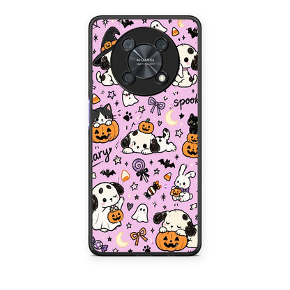 Θήκη Huawei Nova Y90 Halloween Puppies and Friends on Lilac από τη Smartfits με σχέδιο στο πίσω μέρος και μαύρο περίβλημα | Huawei Nova Y90 Halloween Puppies and Friends on Lilac case with colorful back and black bezels