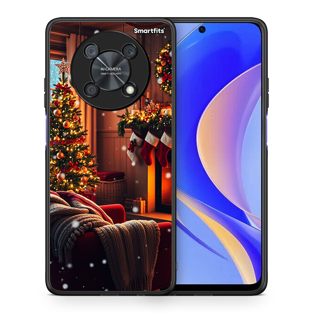 Θήκη Huawei Nova Y90 Home For Christmas από τη Smartfits με σχέδιο στο πίσω μέρος και μαύρο περίβλημα | Huawei Nova Y90 Home For Christmas case with colorful back and black bezels