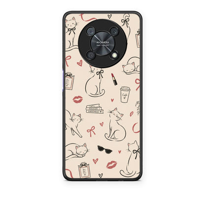 Θήκη Huawei Nova Y90 Minimal Cat and Fashion Doodles on Cream από τη Smartfits με σχέδιο στο πίσω μέρος και μαύρο περίβλημα | Huawei Nova Y90 Minimal Cat and Fashion Doodles on Cream case with colorful back and black bezels