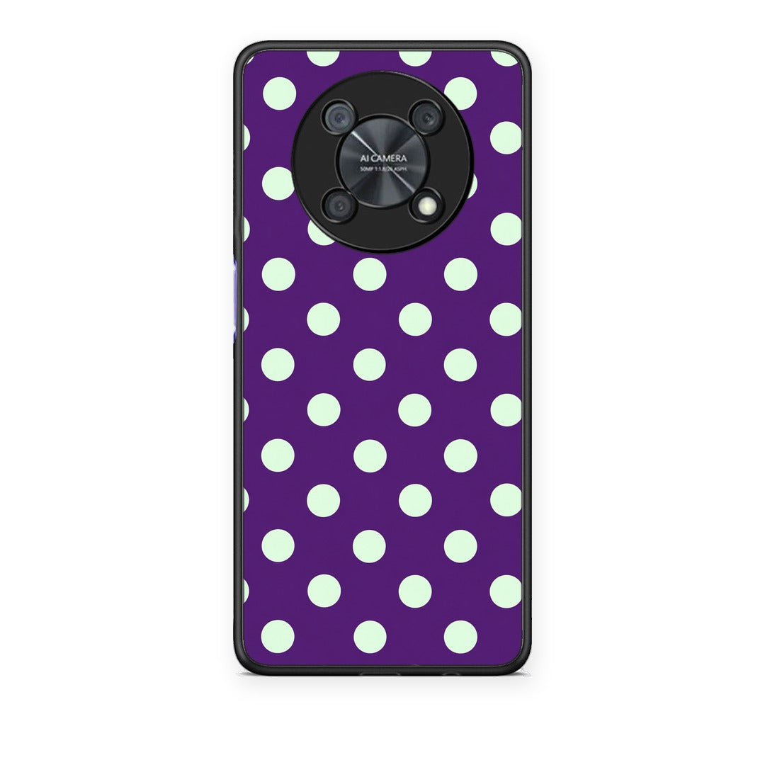 Θήκη Huawei Nova Y90 Mint Polka Dots on Purple από τη Smartfits με σχέδιο στο πίσω μέρος και μαύρο περίβλημα | Huawei Nova Y90 Mint Polka Dots on Purple case with colorful back and black bezels