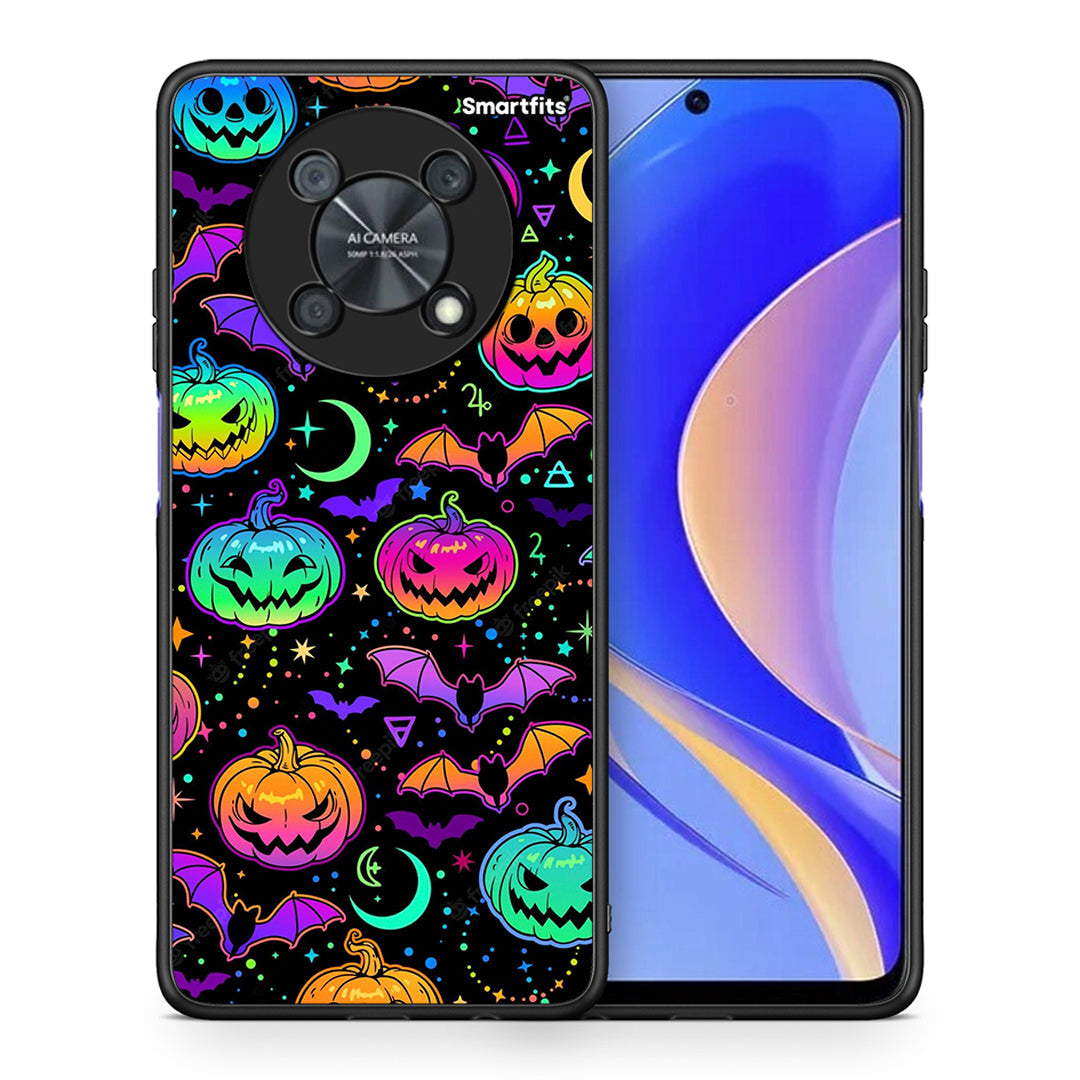 Θήκη Huawei Nova Y90 Neon Halloween από τη Smartfits με σχέδιο στο πίσω μέρος και μαύρο περίβλημα | Huawei Nova Y90 Neon Halloween case with colorful back and black bezels