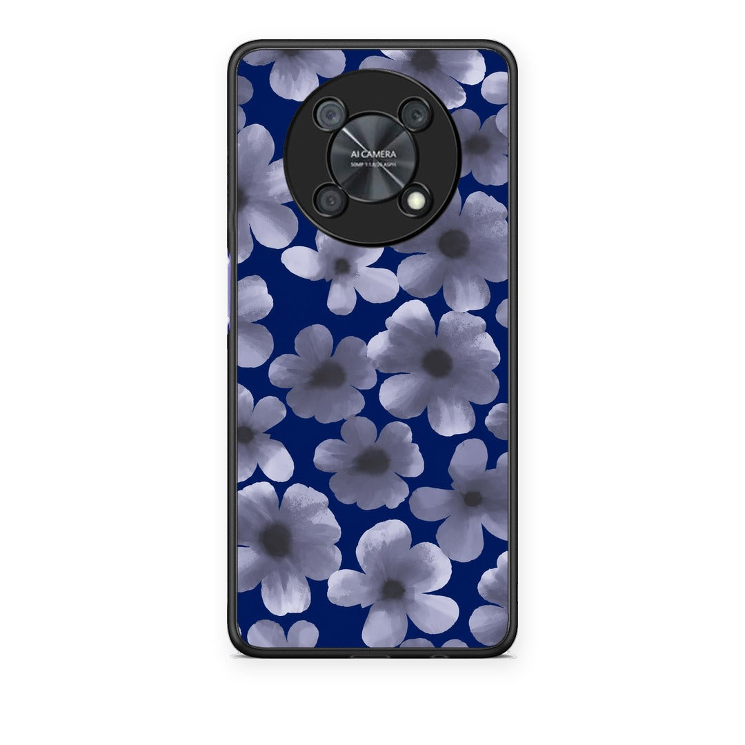 Θήκη Huawei Nova Y90 Pale Blue Flowers on Navy από τη Smartfits με σχέδιο στο πίσω μέρος και μαύρο περίβλημα | Huawei Nova Y90 Pale Blue Flowers on Navy case with colorful back and black bezels