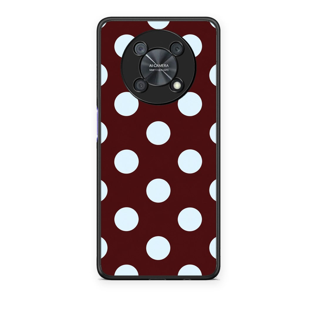 Θήκη Huawei Nova Y90 Pale Blue Large Polka Dots on Burgundy από τη Smartfits με σχέδιο στο πίσω μέρος και μαύρο περίβλημα | Huawei Nova Y90 Pale Blue Large Polka Dots on Burgundy case with colorful back and black bezels