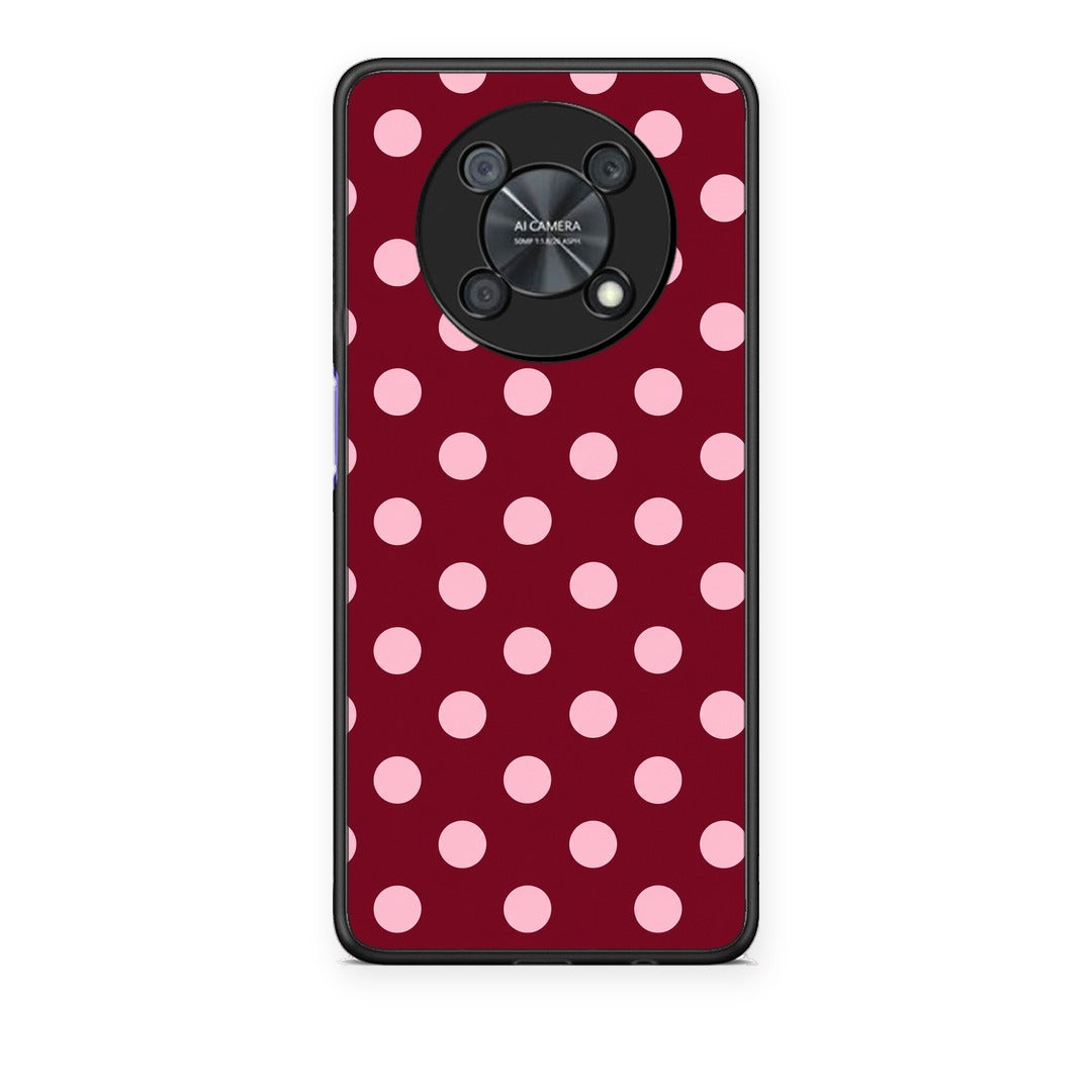 Θήκη Huawei Nova Y90 Pink Polka Dots on Burgundy από τη Smartfits με σχέδιο στο πίσω μέρος και μαύρο περίβλημα | Huawei Nova Y90 Pink Polka Dots on Burgundy case with colorful back and black bezels