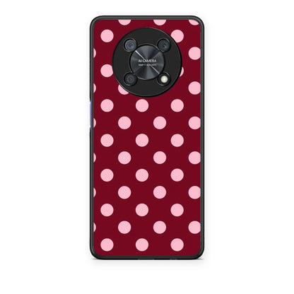 Θήκη Huawei Nova Y90 Pink Polka Dots on Burgundy από τη Smartfits με σχέδιο στο πίσω μέρος και μαύρο περίβλημα | Huawei Nova Y90 Pink Polka Dots on Burgundy case with colorful back and black bezels