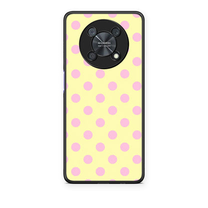 Θήκη Huawei Nova Y90 Pink Polka Dots on Yellow από τη Smartfits με σχέδιο στο πίσω μέρος και μαύρο περίβλημα | Huawei Nova Y90 Pink Polka Dots on Yellow case with colorful back and black bezels