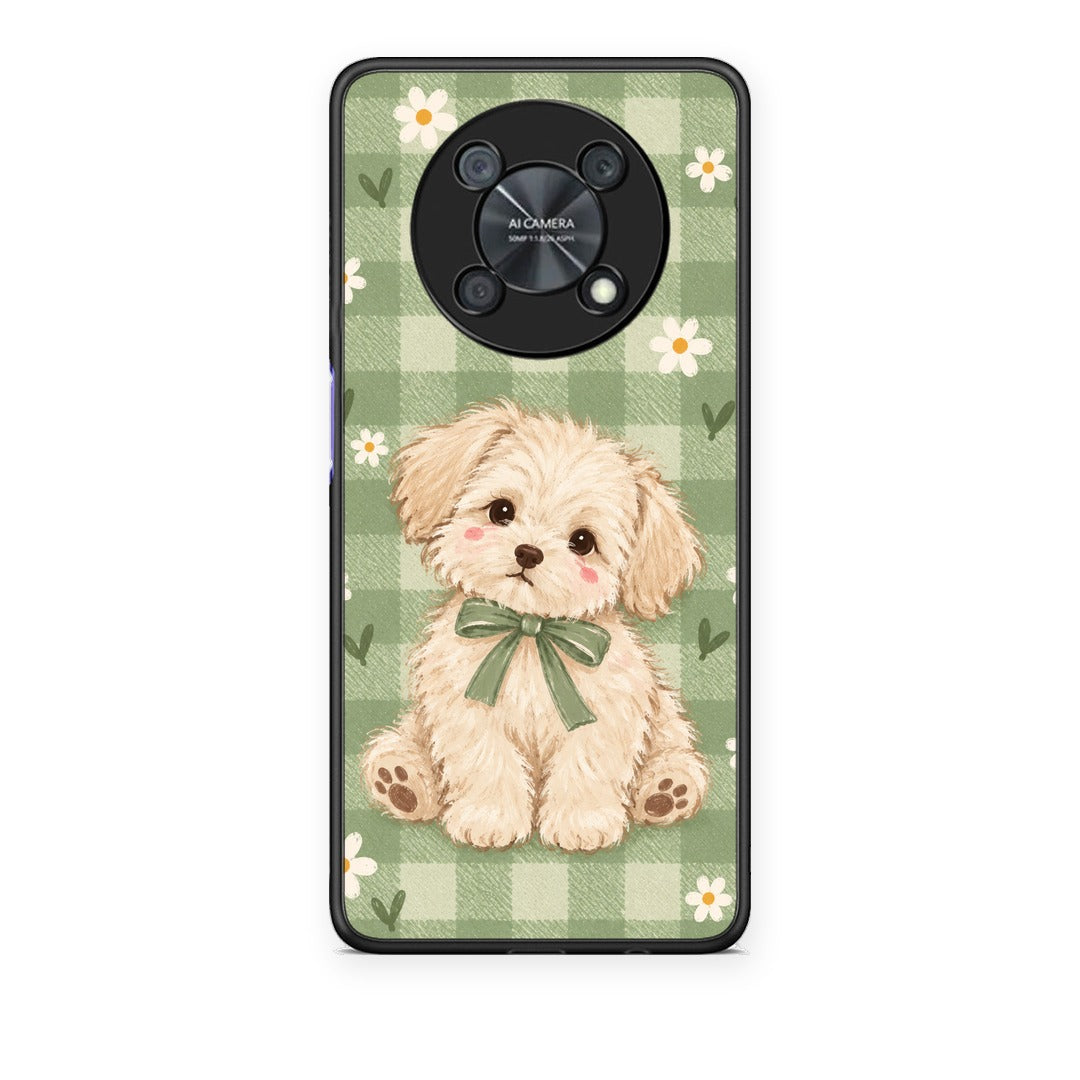 Θήκη Huawei Nova Y90 Puppy and Daisies on Sage Gingham από τη Smartfits με σχέδιο στο πίσω μέρος και μαύρο περίβλημα | Huawei Nova Y90 Puppy and Daisies on Sage Gingham case with colorful back and black bezels