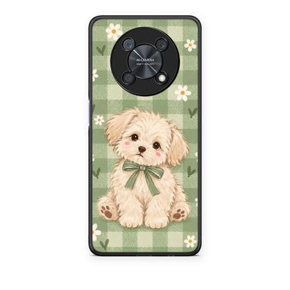 Θήκη Huawei Nova Y90 Puppy and Daisies on Sage Gingham από τη Smartfits με σχέδιο στο πίσω μέρος και μαύρο περίβλημα | Huawei Nova Y90 Puppy and Daisies on Sage Gingham case with colorful back and black bezels