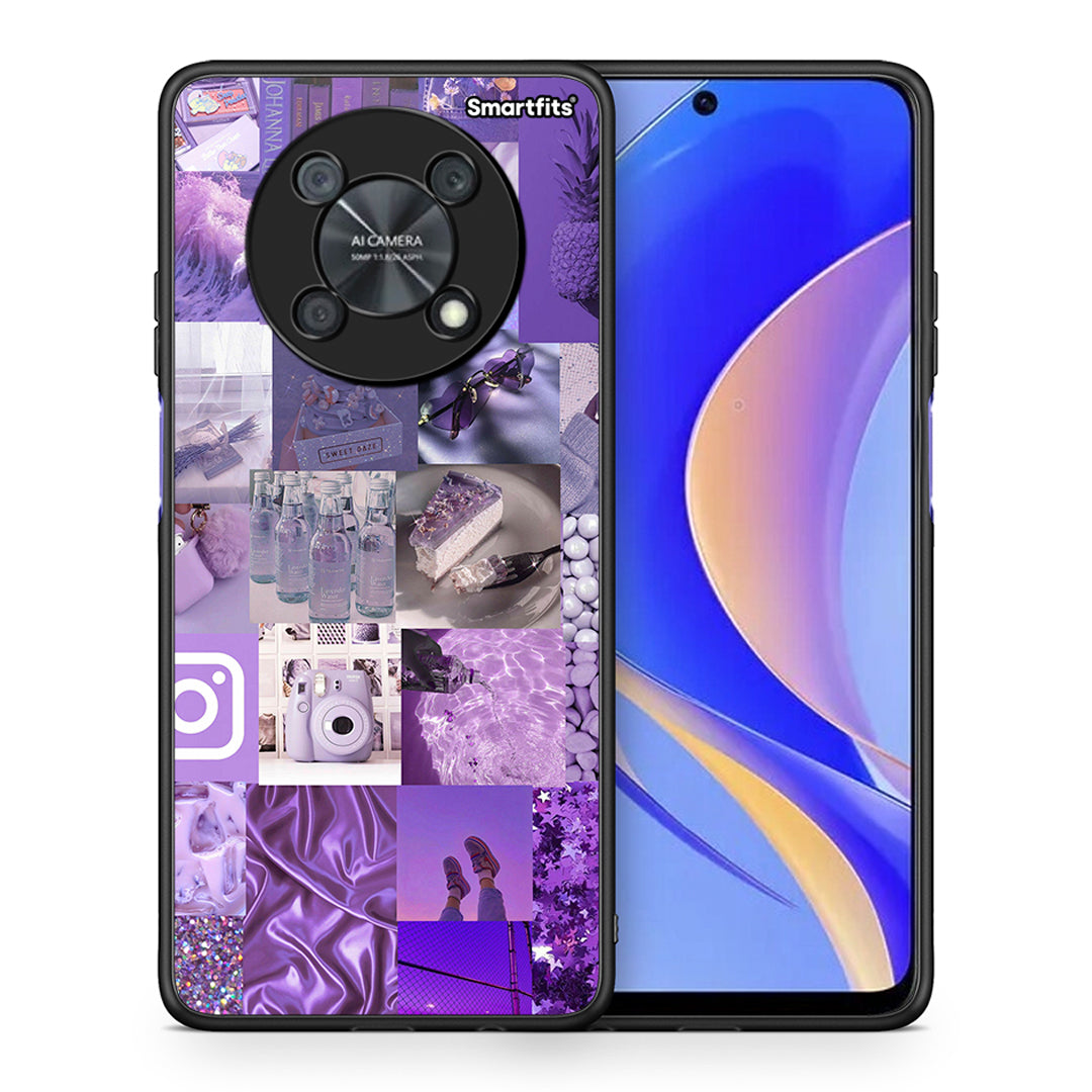 Θήκη Huawei Nova Y90 Purple Aesthetic Collage από τη Smartfits με σχέδιο στο πίσω μέρος και μαύρο περίβλημα | Huawei Nova Y90 Purple Aesthetic Collage case with colorful back and black bezels