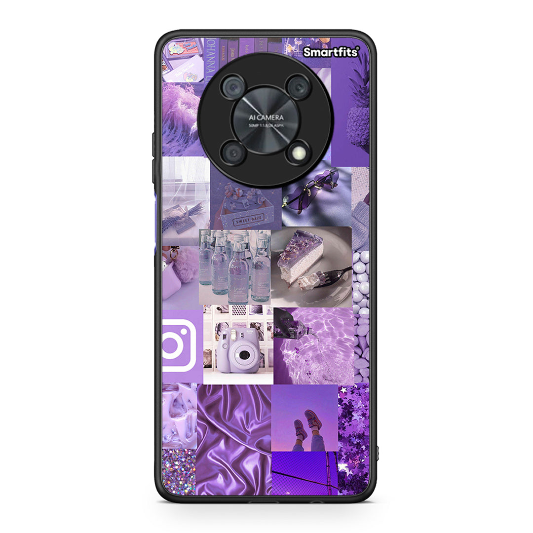 Huawei Nova Y90 Purple Aesthetic Collage θήκη από τη Smartfits με σχέδιο στο πίσω μέρος και μαύρο περίβλημα | Smartphone case with colorful back and black bezels by Smartfits