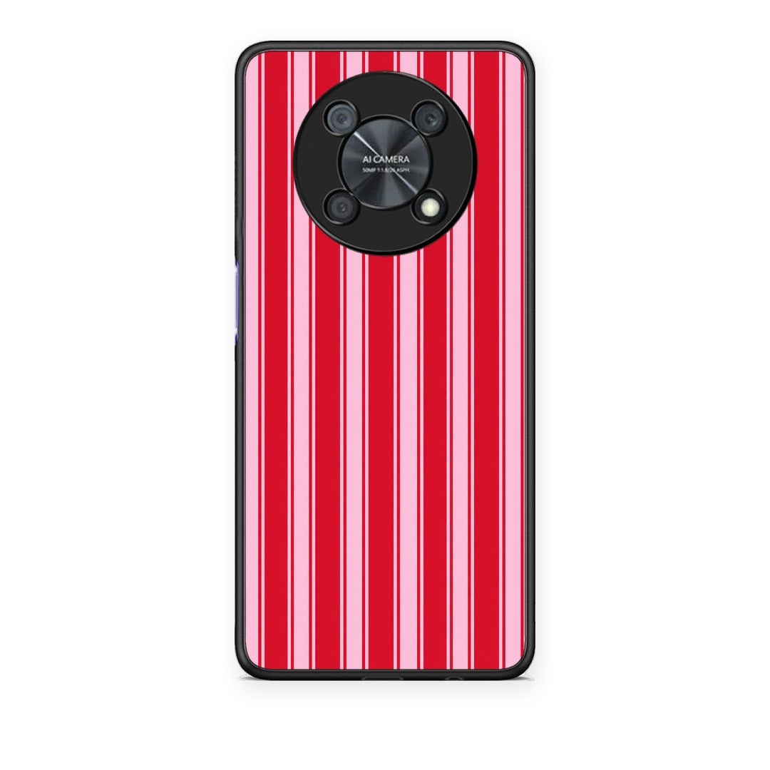 Θήκη Huawei Nova Y90 Red and Pink Vertical Pinstripes από τη Smartfits με σχέδιο στο πίσω μέρος και μαύρο περίβλημα | Huawei Nova Y90 Red and Pink Vertical Pinstripes case with colorful back and black bezels