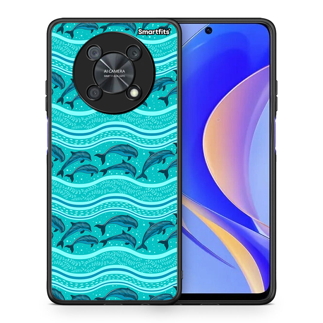 Θήκη Huawei Nova Y90 Swimming Dolphins από τη Smartfits με σχέδιο στο πίσω μέρος και μαύρο περίβλημα | Huawei Nova Y90 Swimming Dolphins case with colorful back and black bezels