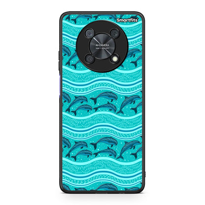 Huawei Nova Y90 Swimming Dolphins θήκη από τη Smartfits με σχέδιο στο πίσω μέρος και μαύρο περίβλημα | Smartphone case with colorful back and black bezels by Smartfits