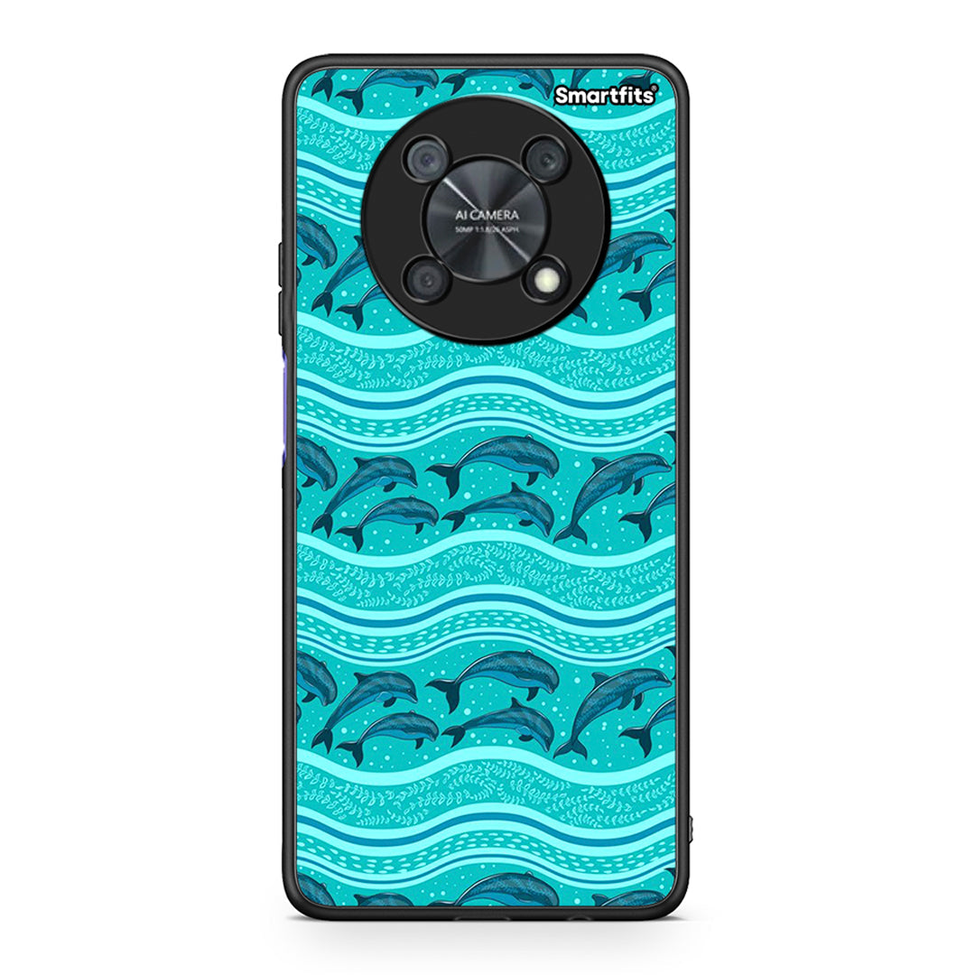 Huawei Nova Y90 Swimming Dolphins θήκη από τη Smartfits με σχέδιο στο πίσω μέρος και μαύρο περίβλημα | Smartphone case with colorful back and black bezels by Smartfits