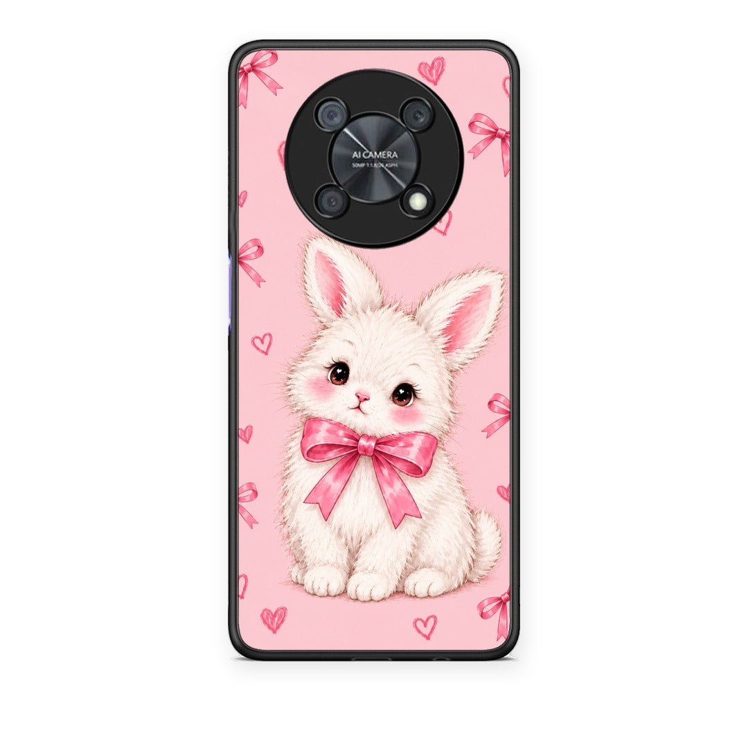 Θήκη Huawei Nova Y90 White Bunny and Pink Bows από τη Smartfits με σχέδιο στο πίσω μέρος και μαύρο περίβλημα | Huawei Nova Y90 White Bunny and Pink Bows case with colorful back and black bezels