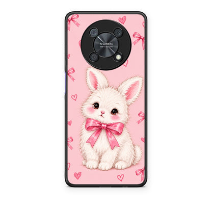 Θήκη Huawei Nova Y90 White Bunny and Pink Bows από τη Smartfits με σχέδιο στο πίσω μέρος και μαύρο περίβλημα | Huawei Nova Y90 White Bunny and Pink Bows case with colorful back and black bezels