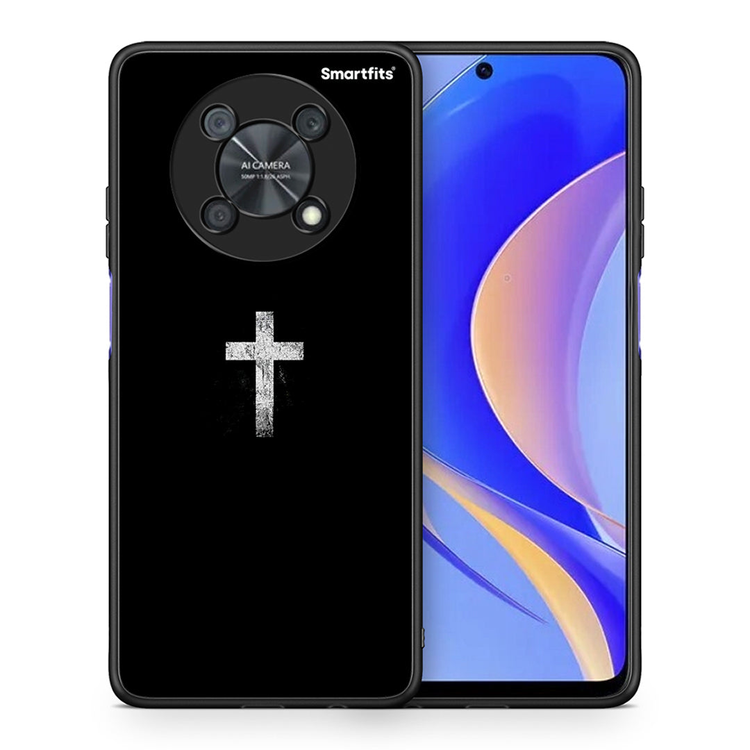 Θήκη Huawei Nova Y90 White Cross από τη Smartfits με σχέδιο στο πίσω μέρος και μαύρο περίβλημα | Huawei Nova Y90 White Cross case with colorful back and black bezels