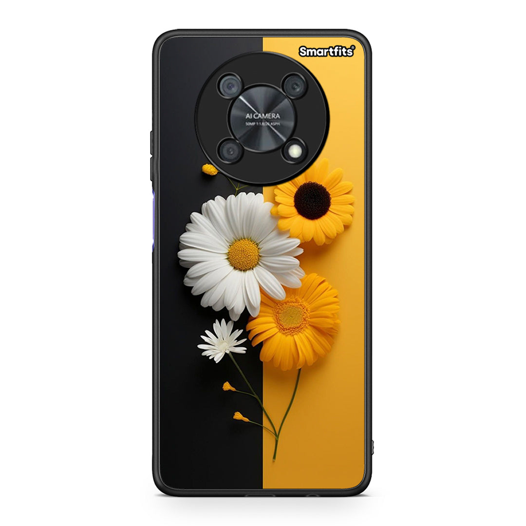 Huawei Nova Y90 Yellow Daisies θήκη από τη Smartfits με σχέδιο στο πίσω μέρος και μαύρο περίβλημα | Smartphone case with colorful back and black bezels by Smartfits