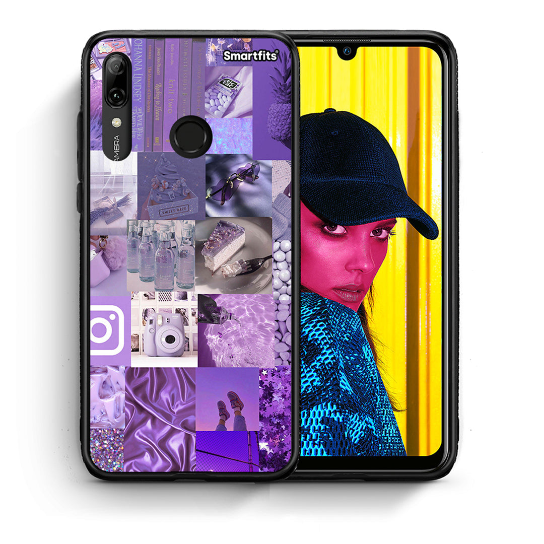 Θήκη Huawei P Smart 2019 Purple Aesthetic Collage από τη Smartfits με σχέδιο στο πίσω μέρος και μαύρο περίβλημα | Huawei P Smart 2019 Purple Aesthetic Collage case with colorful back and black bezels