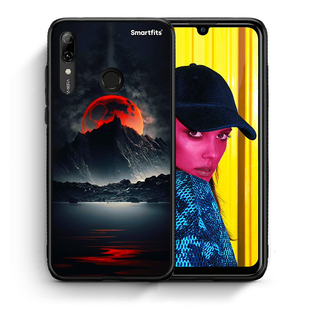 Θήκη Huawei P Smart 2019 Red Full Moon από τη Smartfits με σχέδιο στο πίσω μέρος και μαύρο περίβλημα | Huawei P Smart 2019 Red Full Moon case with colorful back and black bezels