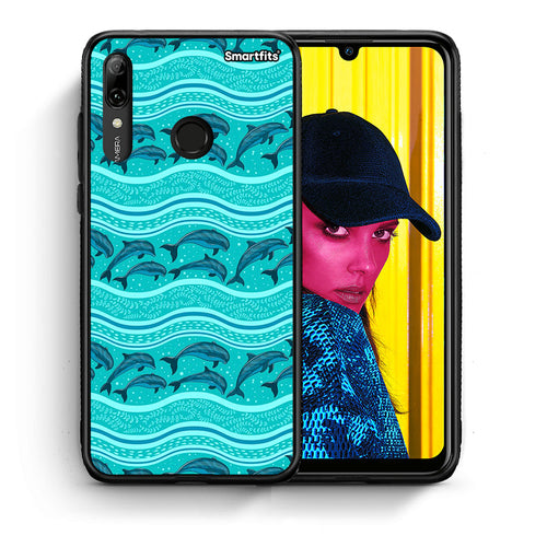 Θήκη Huawei P Smart 2019 Swimming Dolphins από τη Smartfits με σχέδιο στο πίσω μέρος και μαύρο περίβλημα | Huawei P Smart 2019 Swimming Dolphins case with colorful back and black bezels